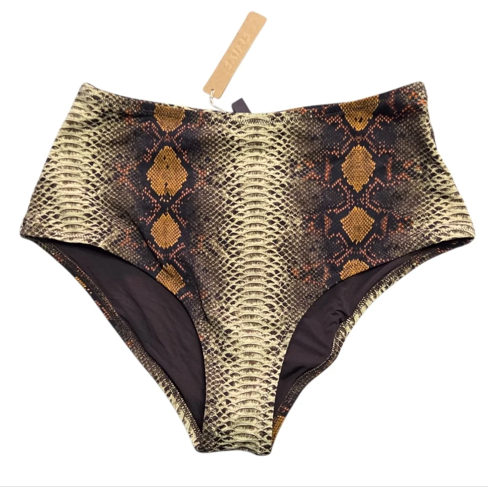 Skims Swim High Waisted Full Brief Desert Snake Print Size Small NWT